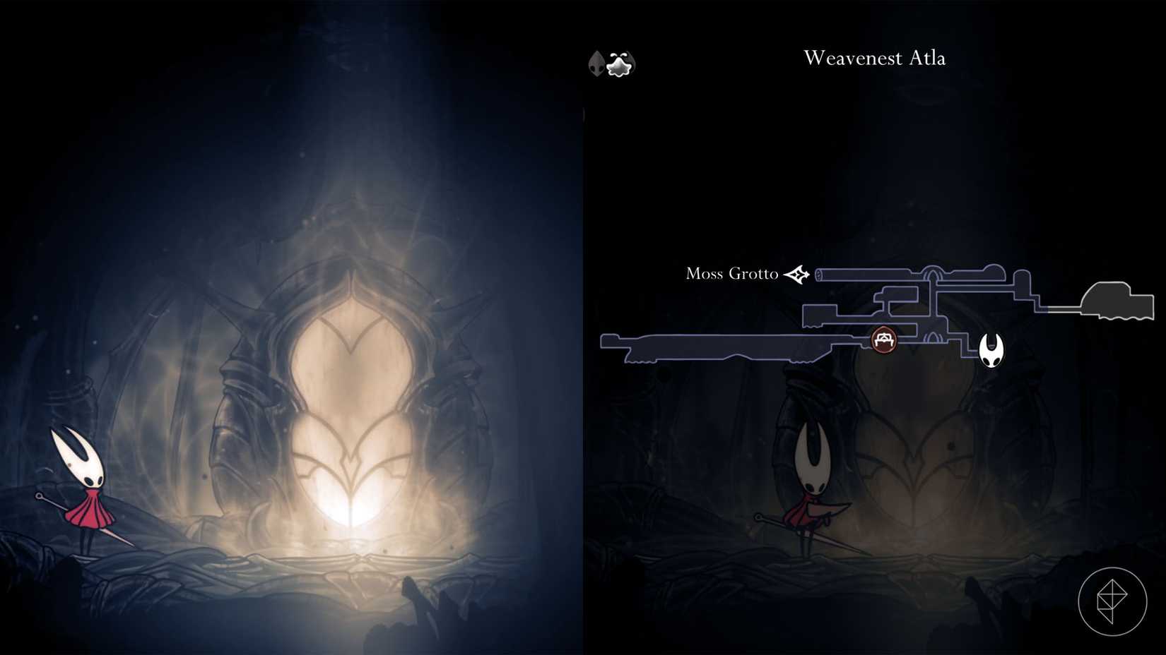 Hornet em pé de Eva, um tecelão trancado em Silksong.