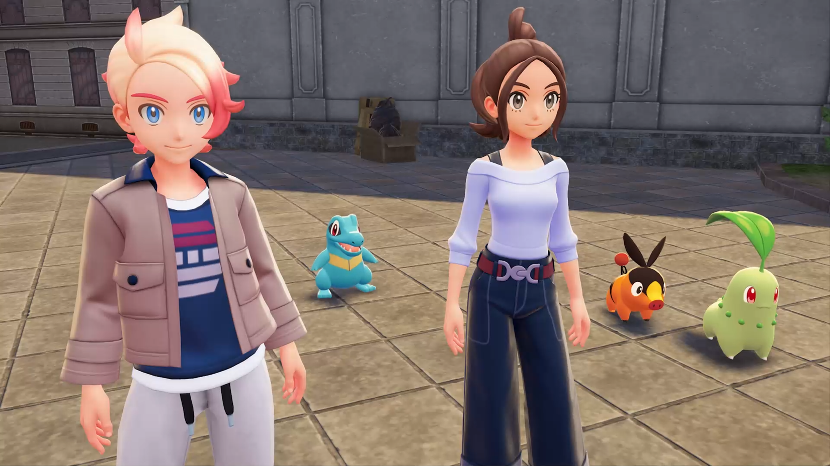 Um treinador e o Pokémon inicial em Pokémon Legends ZA.