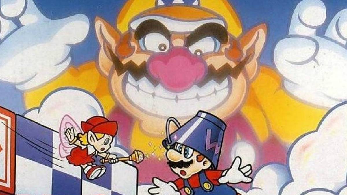 Um detalhe da capa do jogo Mario & Wario para SNES