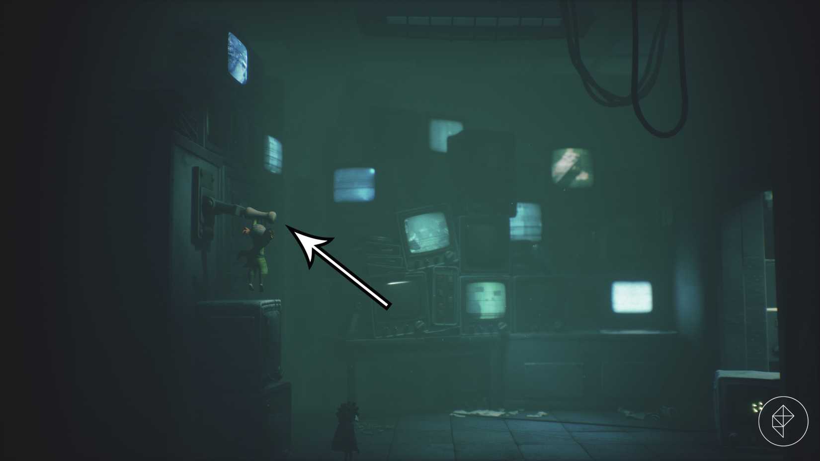 Uma alavanca para desligar as câmeras de segurança em Little Nightmares 3.