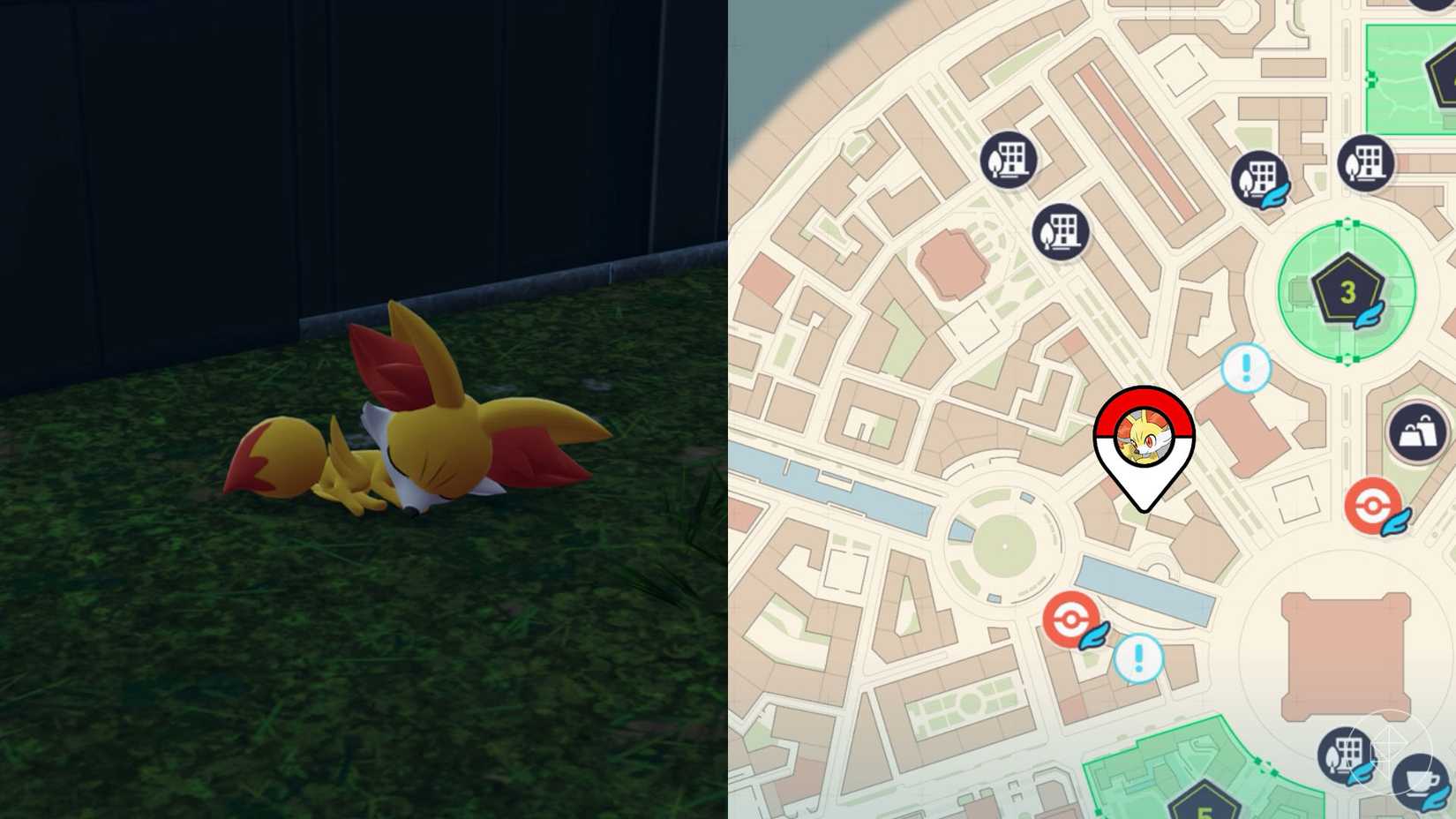 O local para o "Fique bem, Fennekin" missão secundária marcada no mapa de Pokémon Legends: ZA.