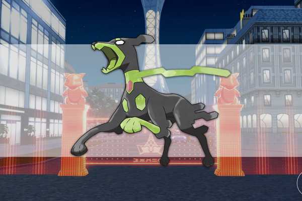 10% Forme Zygarde em frente ao portão da zona de batalha em Pokémon Legends: ZA
