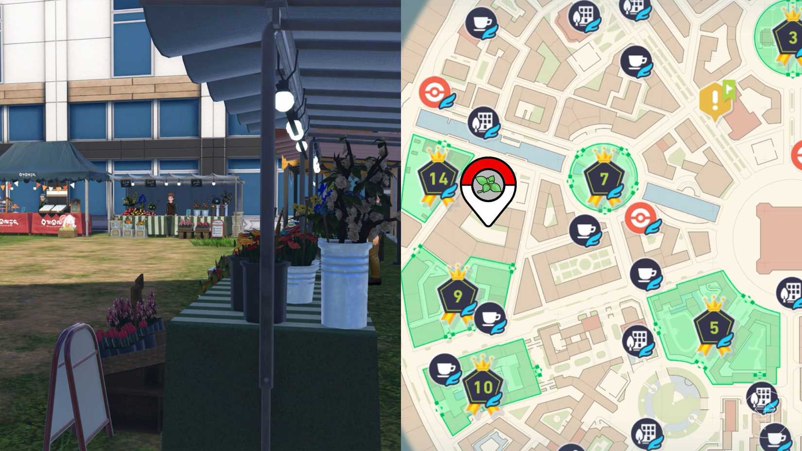 Barracas de hortelã no Setor Magenta 6 marcadas nos mapas de Pokémon Legends: ZA.