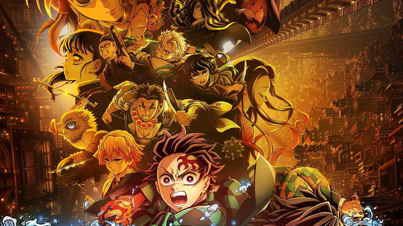 The Demon Slayers em ação no pôster teatral do Infinity Castle (EUA)