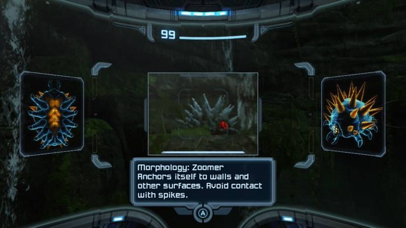 Samus escaneia um Zoomer em Metroid Prime Remastered.