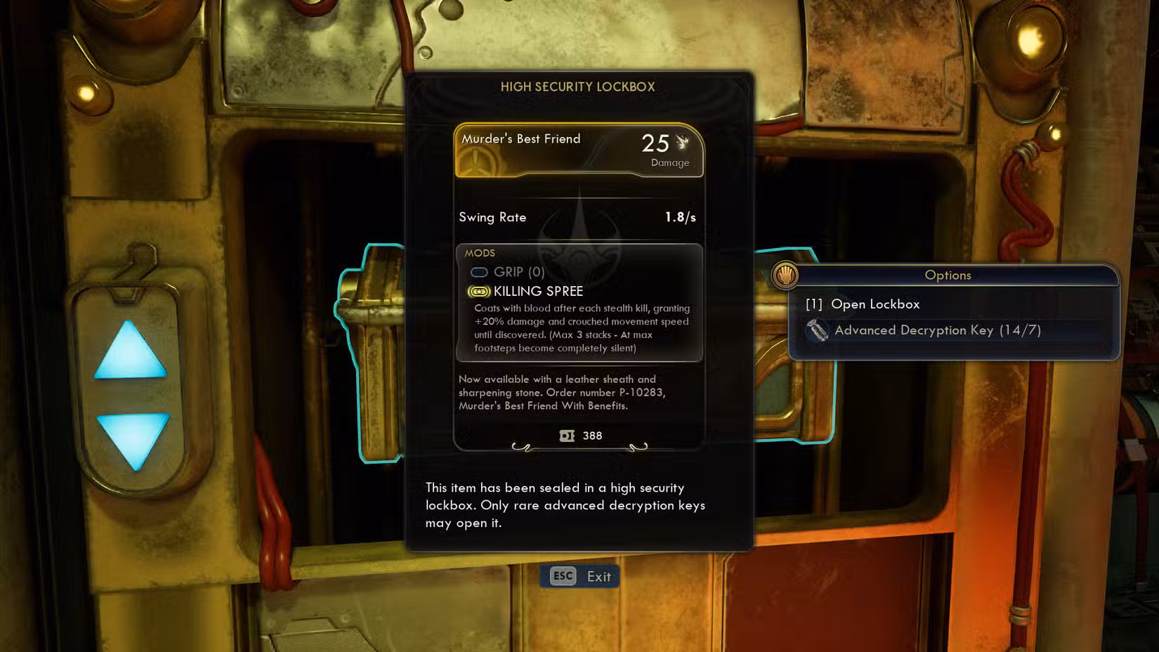 Uma captura de tela de The Outer Worlds 2 mostrando a descrição do Murder's Best Friendlockbox