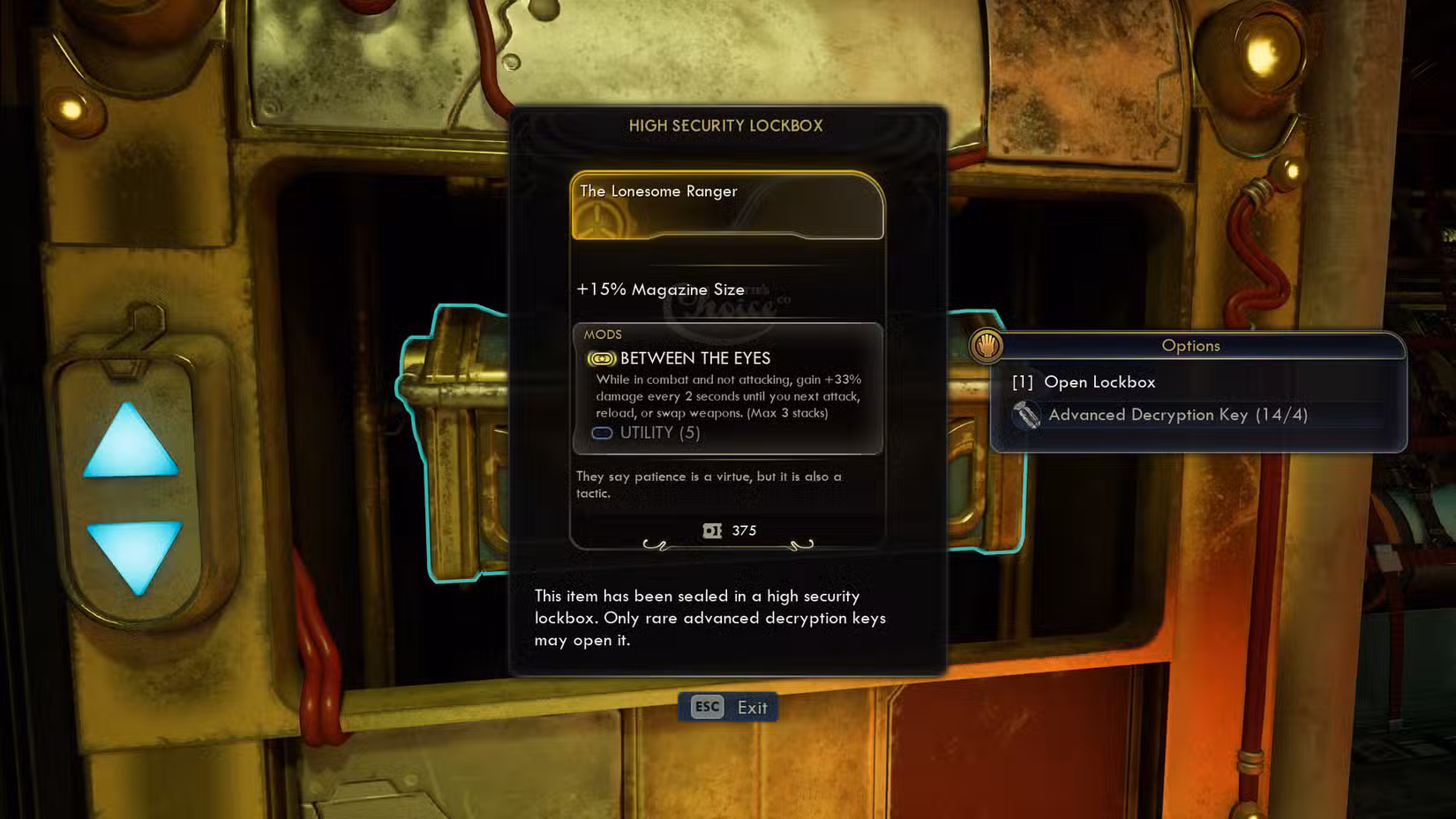 Uma captura de tela de The Outer Worlds 2 mostrando a descrição do cofre Lonesome Ranger