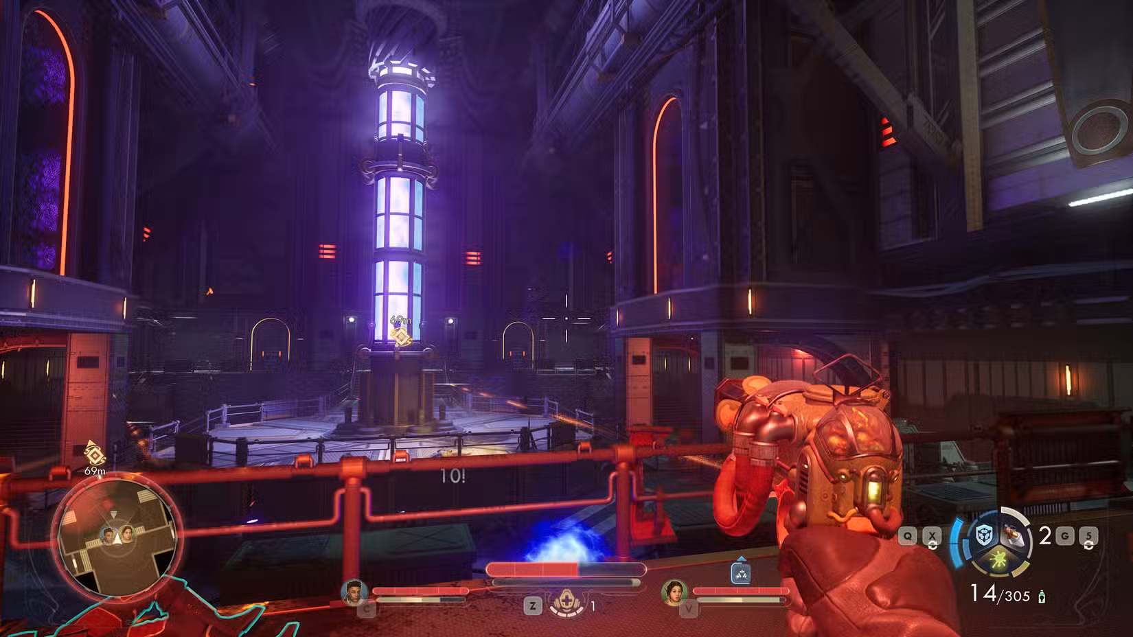 A câmara central na Vox Relay Station em Outer Worlds 2