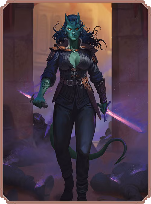 Scion of the Dead Três Rogue segurando duas lâminas e parecendo ameaçador