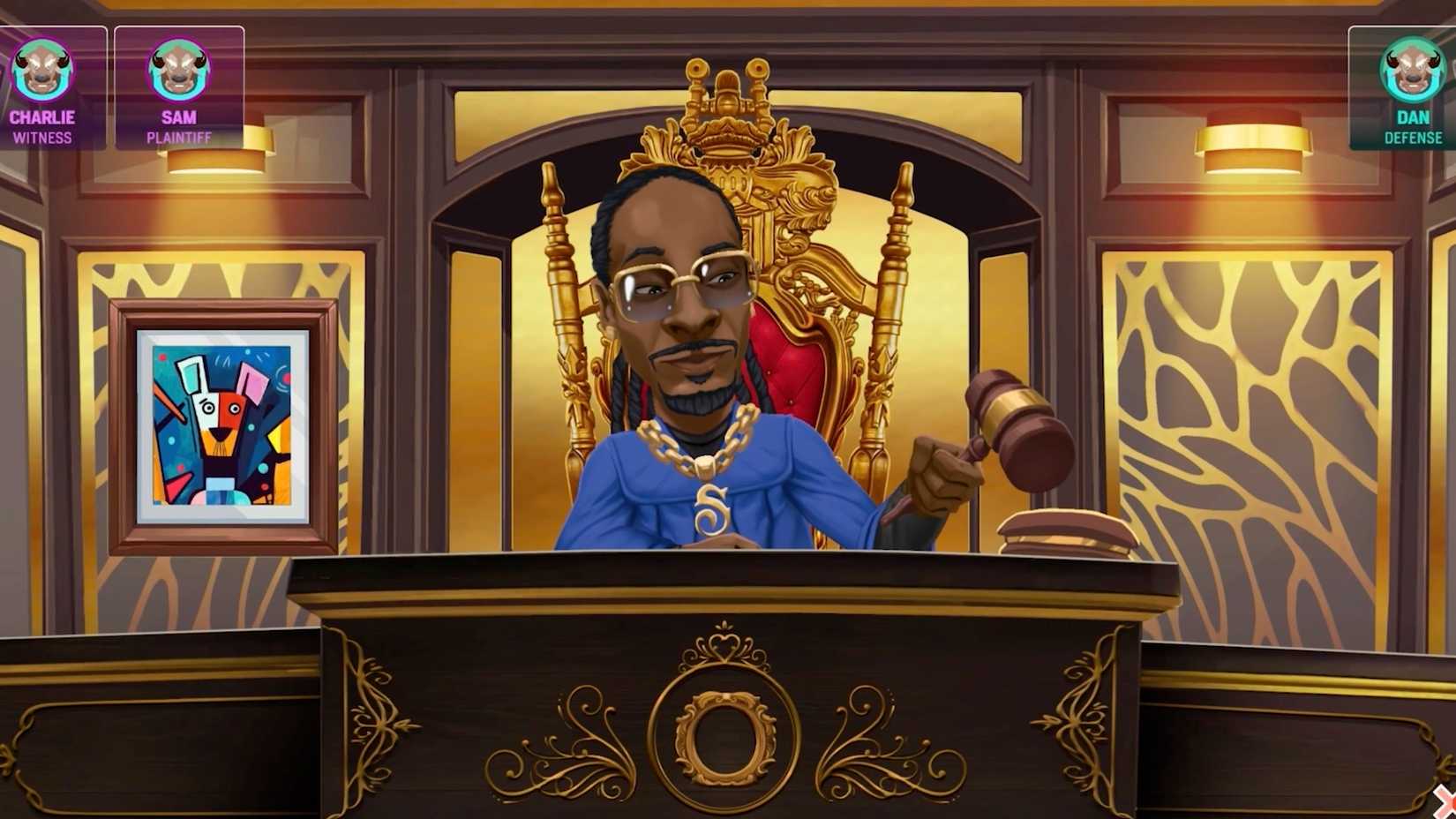 Uma captura de tela do caos do tribunal: estrelado por Snoop Dogg