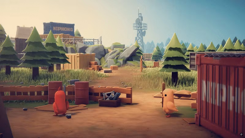 Um gif de gameplay mostrando patos atacando uns aos outros em Escape from Duckov.