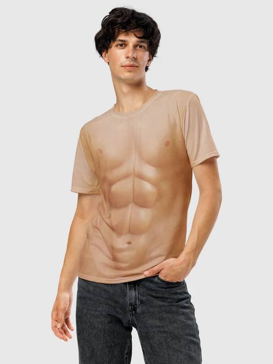 Um modelo vestindo uma camisa ABS inspirada em caçadores de demônios de kpop