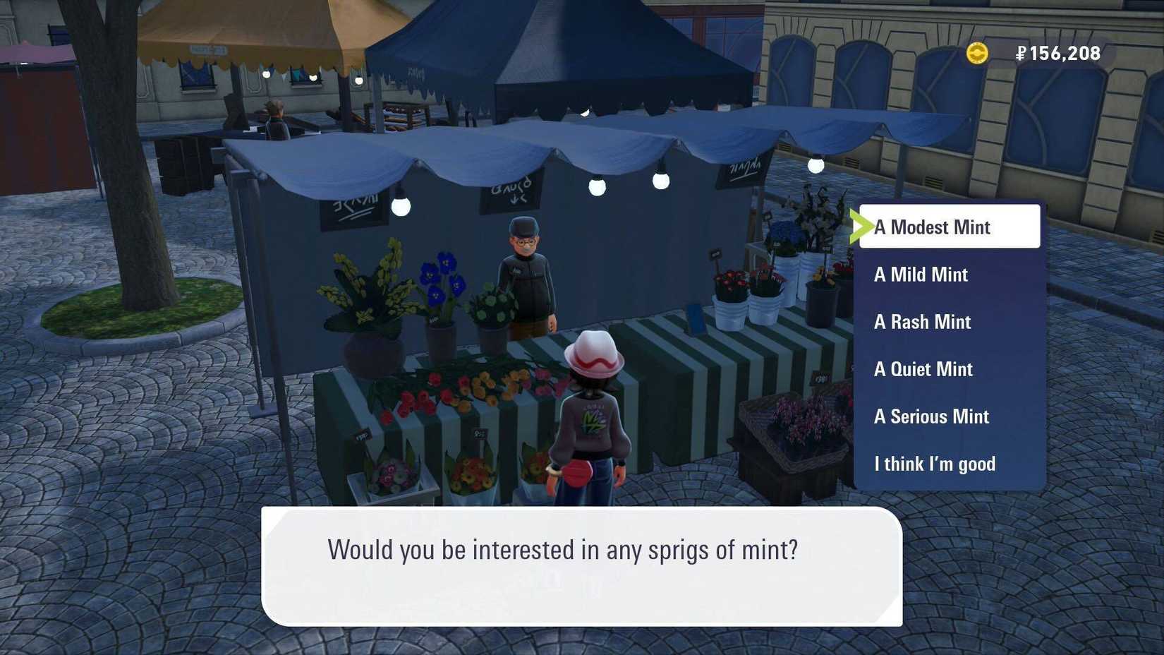 Um vendedor de hortelã em Pokémon Legends ZA vendendo raminhos de hortelã.