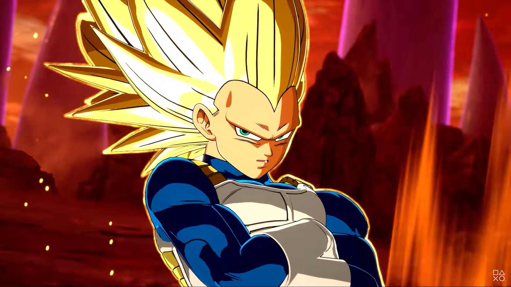 Super Saiyan 3 Vegeta cruzando os braços em Dragon Ball Sparking Zero.