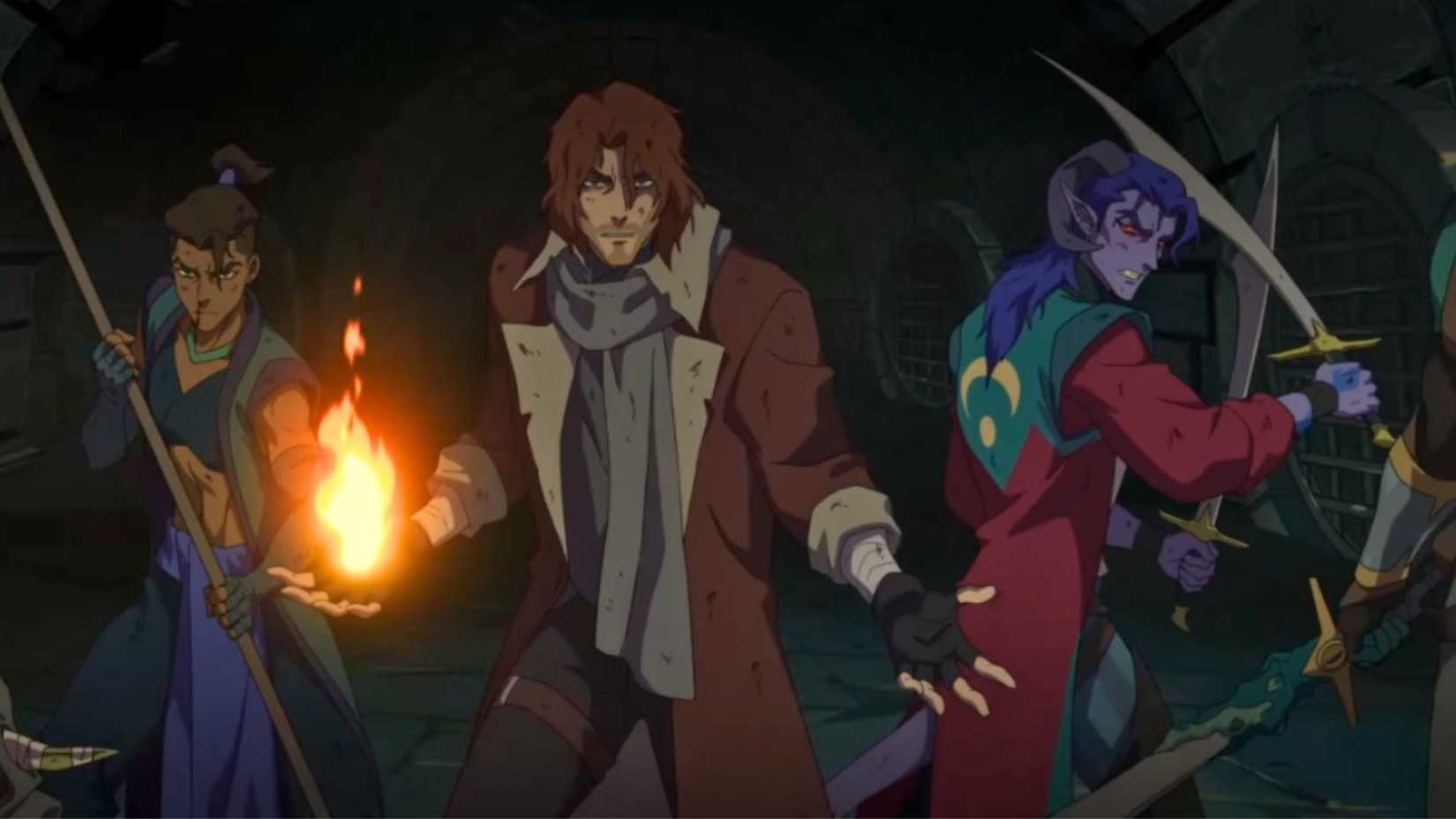 Uma captura de tela de The Mighty Nein, do Prime Video, apresentando os personagens Beau, Caleb e Mollymauk.