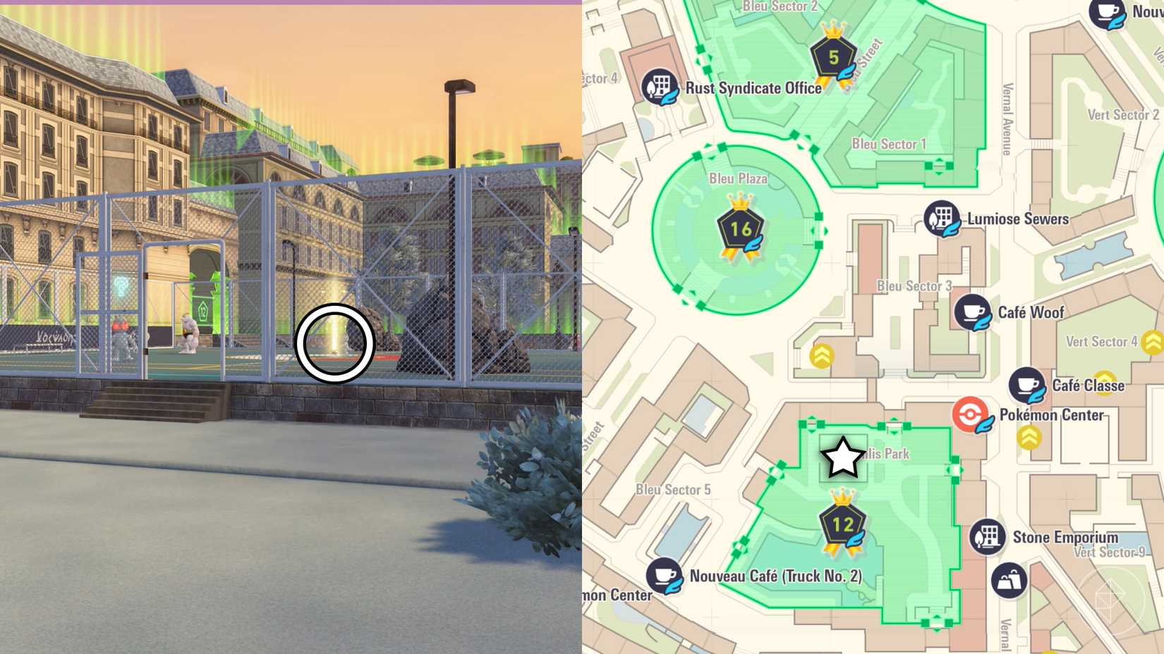 Um mapa que mostra onde encontrar o TM para Ice Beam em Pokémon Legends: ZA.