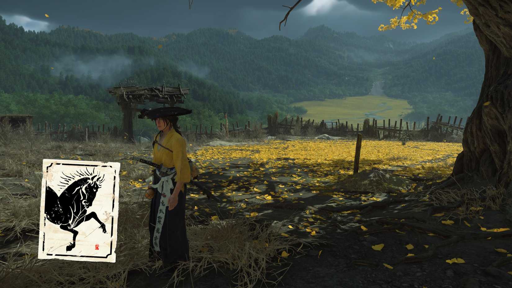 O início da antiga missão de trilhas em fantasmas de yotei