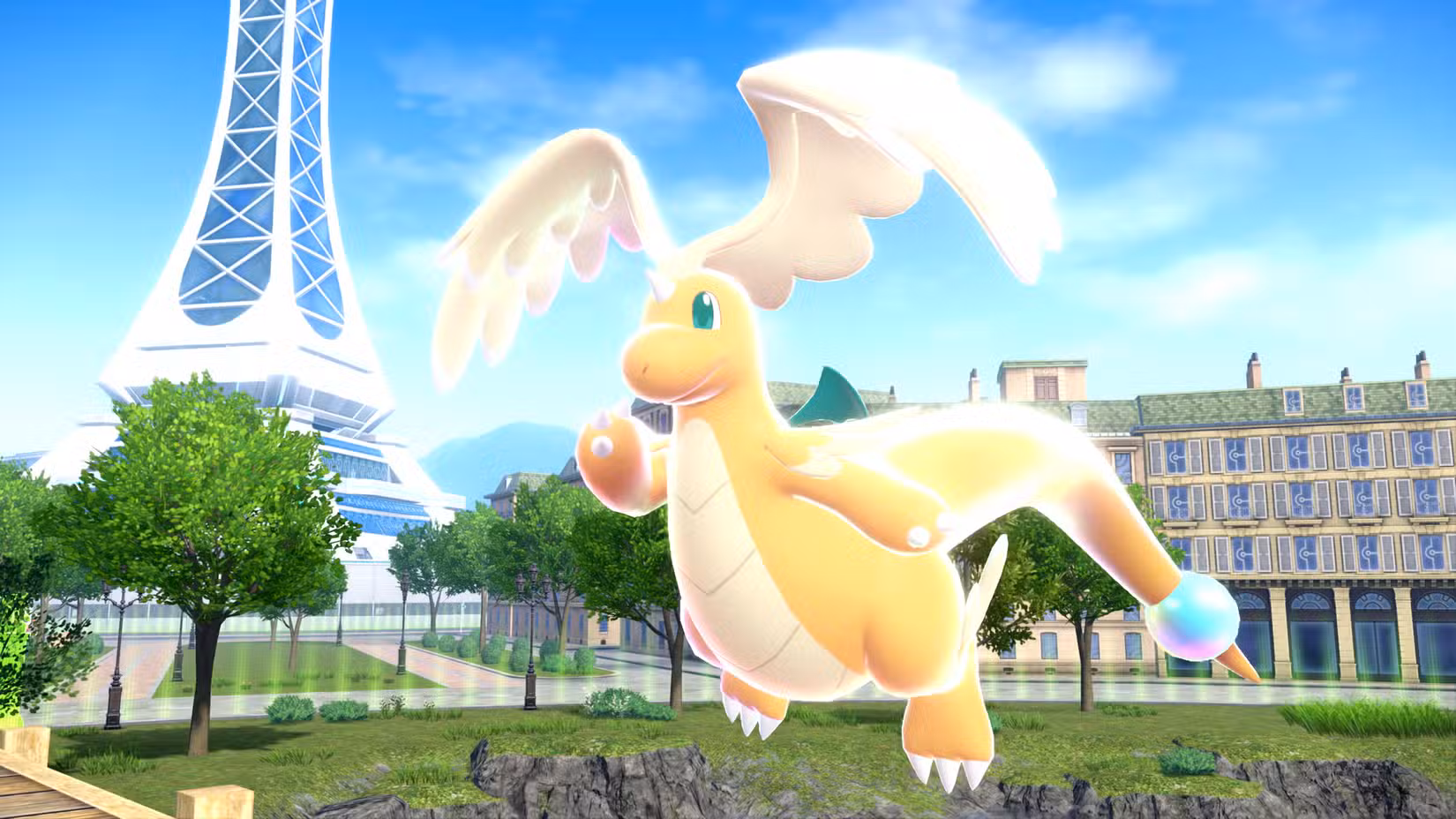 Pokémon Legends: a mega evolução dragonite de Z-A, que transforma o monstro em uma criatura fofa com asas gigantes na cabeça.