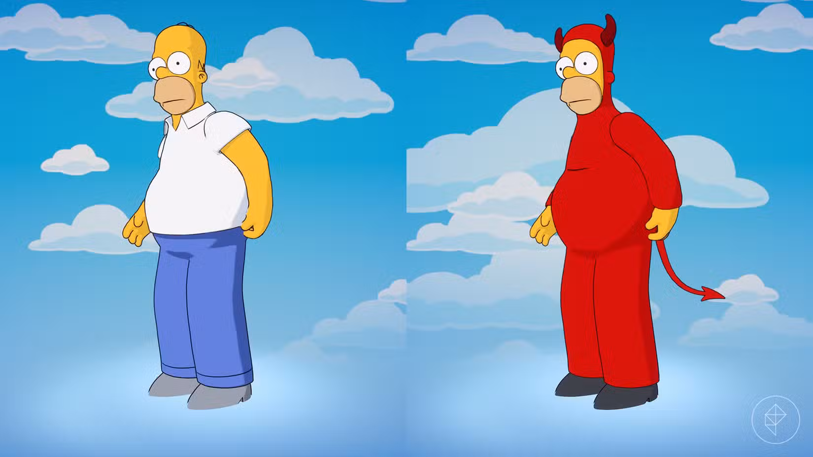 Homer Simpson e Evil Homer conforme aparecem em Fortnite.
