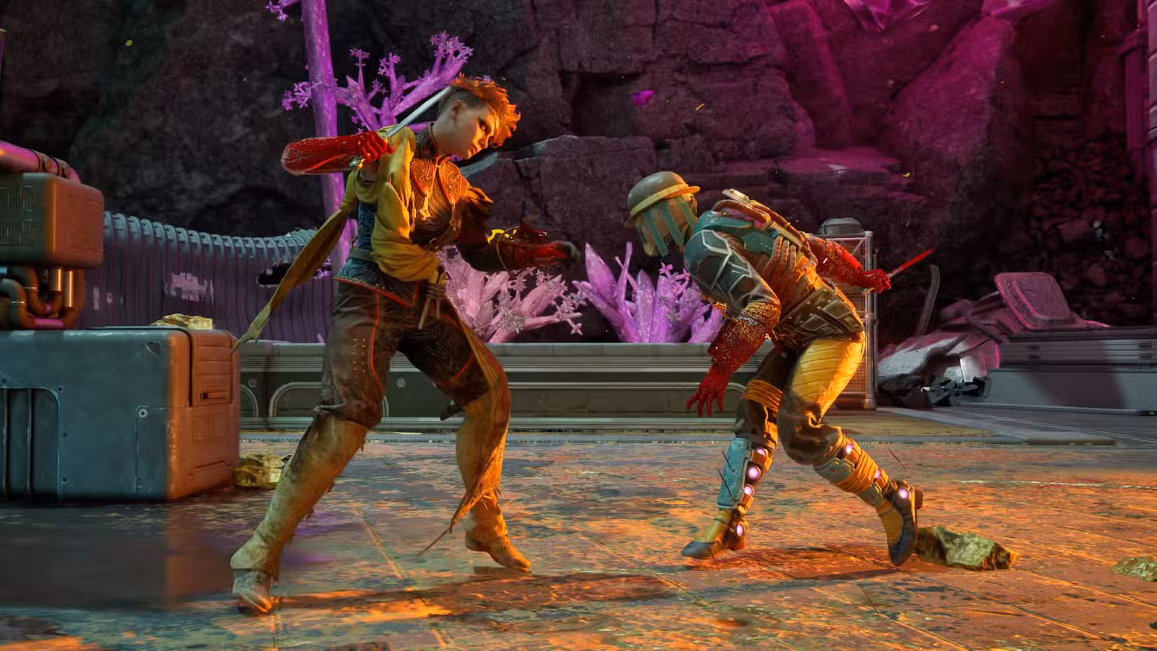 O personagem companheiro Aza enfrenta um inimigo em combate.