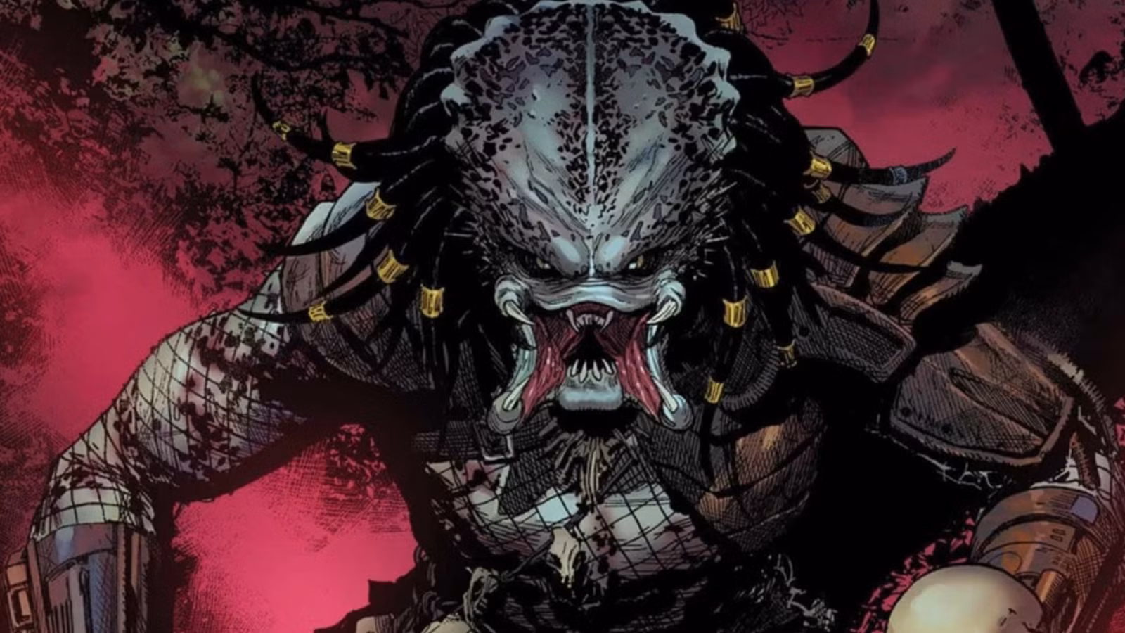 Um detalhe da capa de Predador: Dia do Caçador da Marvel Comics