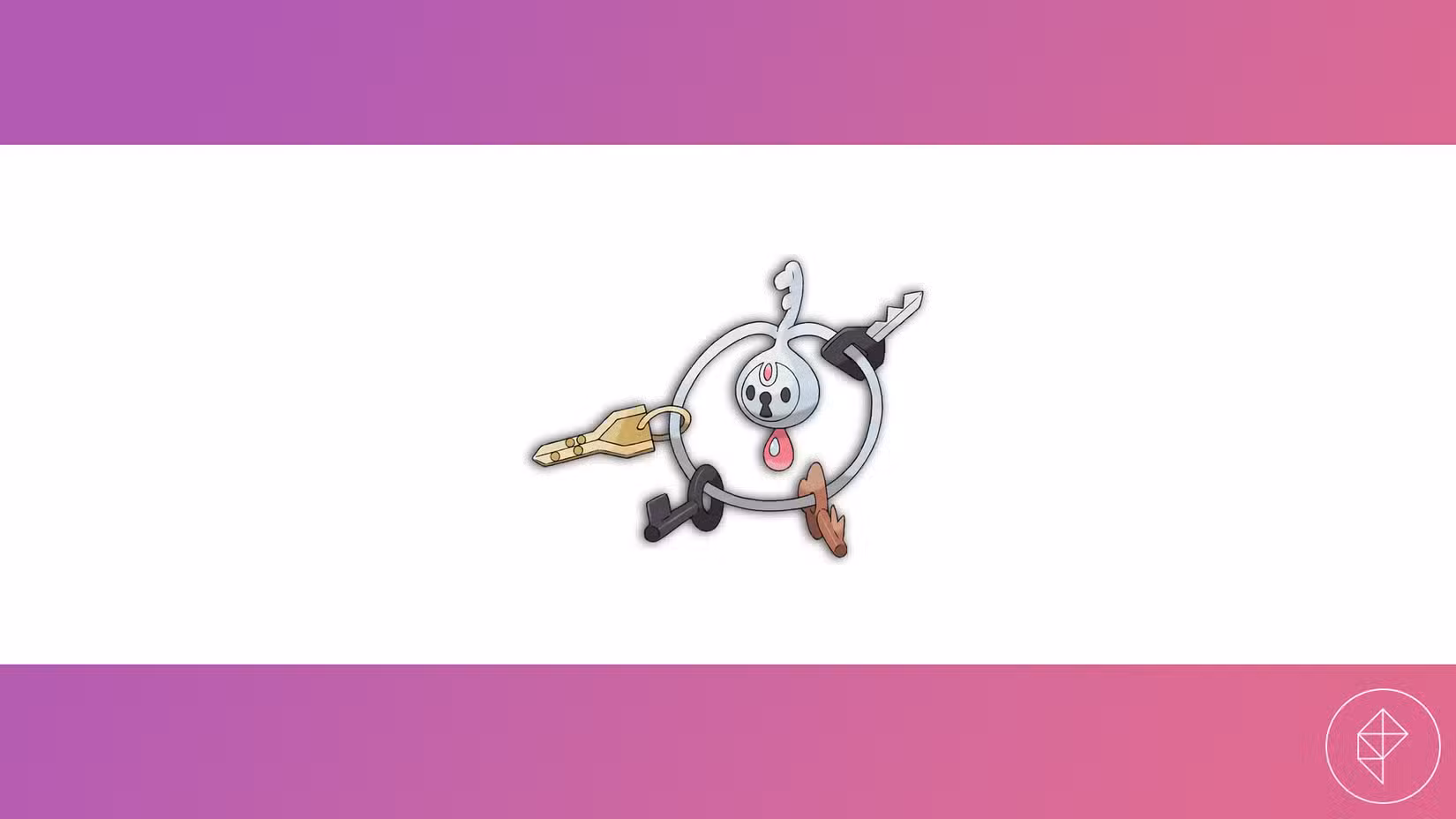 Klefki contra um fundo rosa e branco