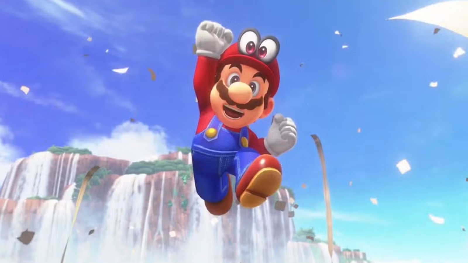 Mario pulando no ar animado com Super Mario Odyssey