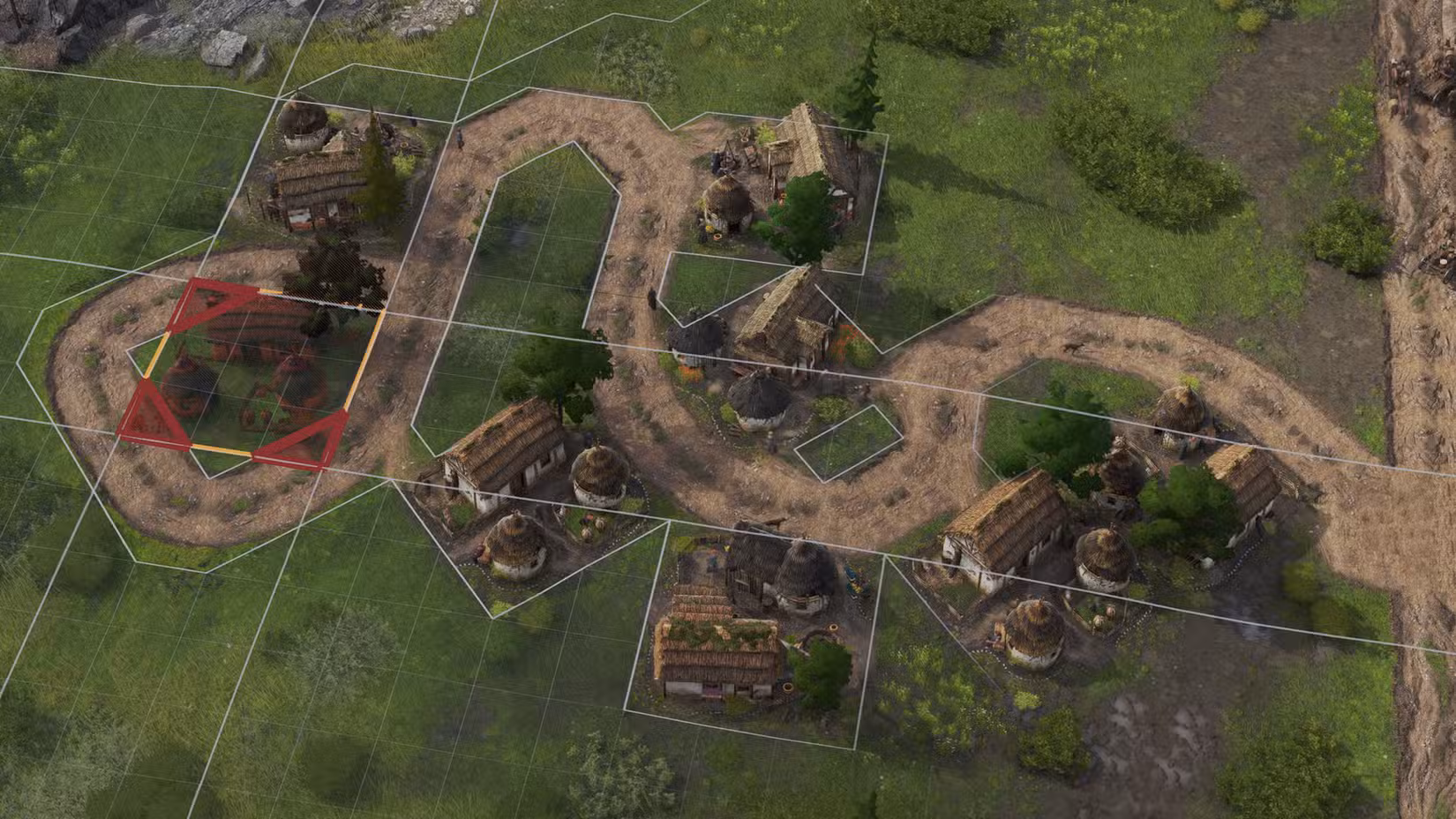 Uma estrada sinuosa em uma vila celta em Anno 117: Pax Romana.