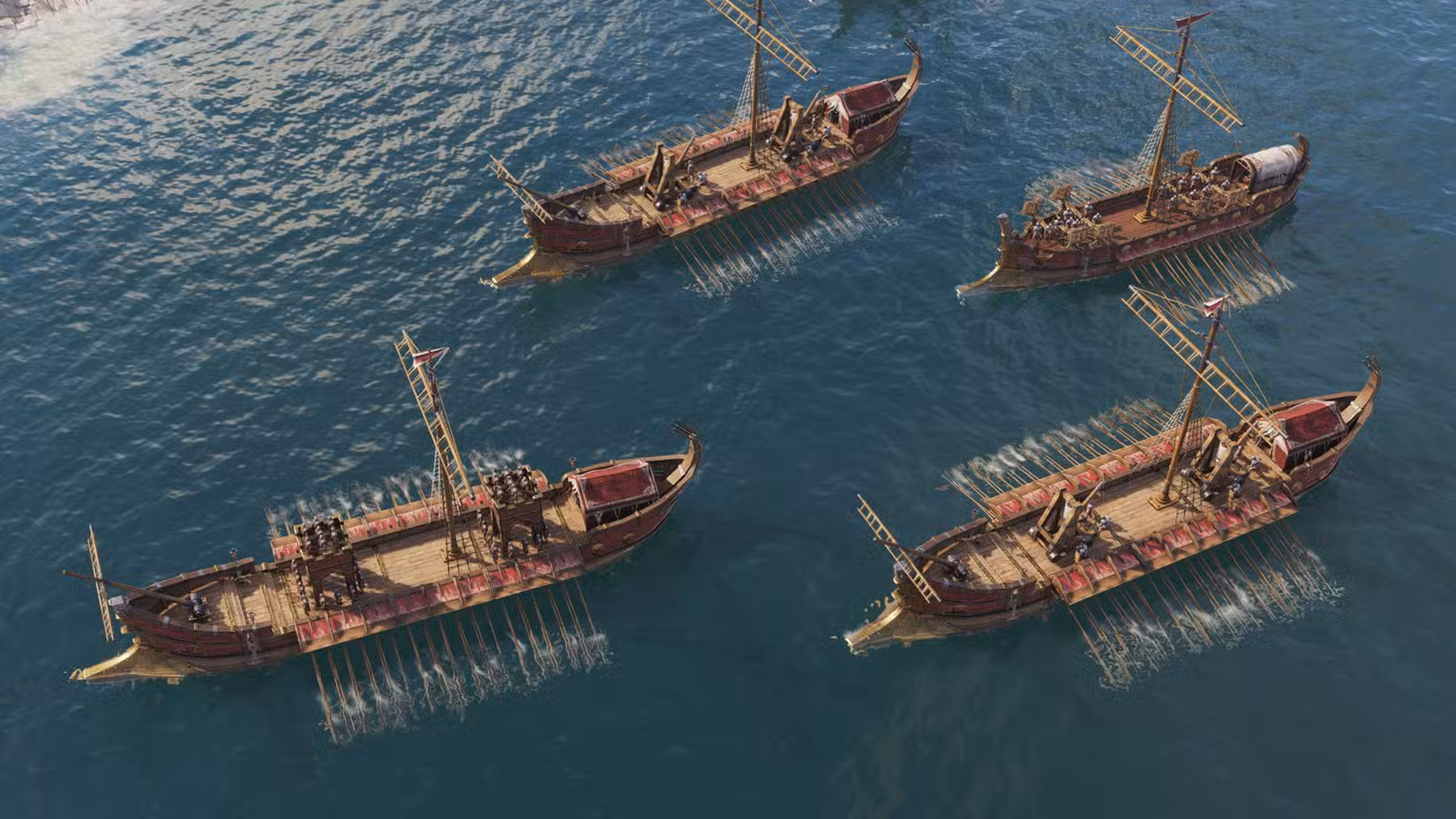 Navios de guerra navegam pelo mar em Anno 117: Pax Romana.