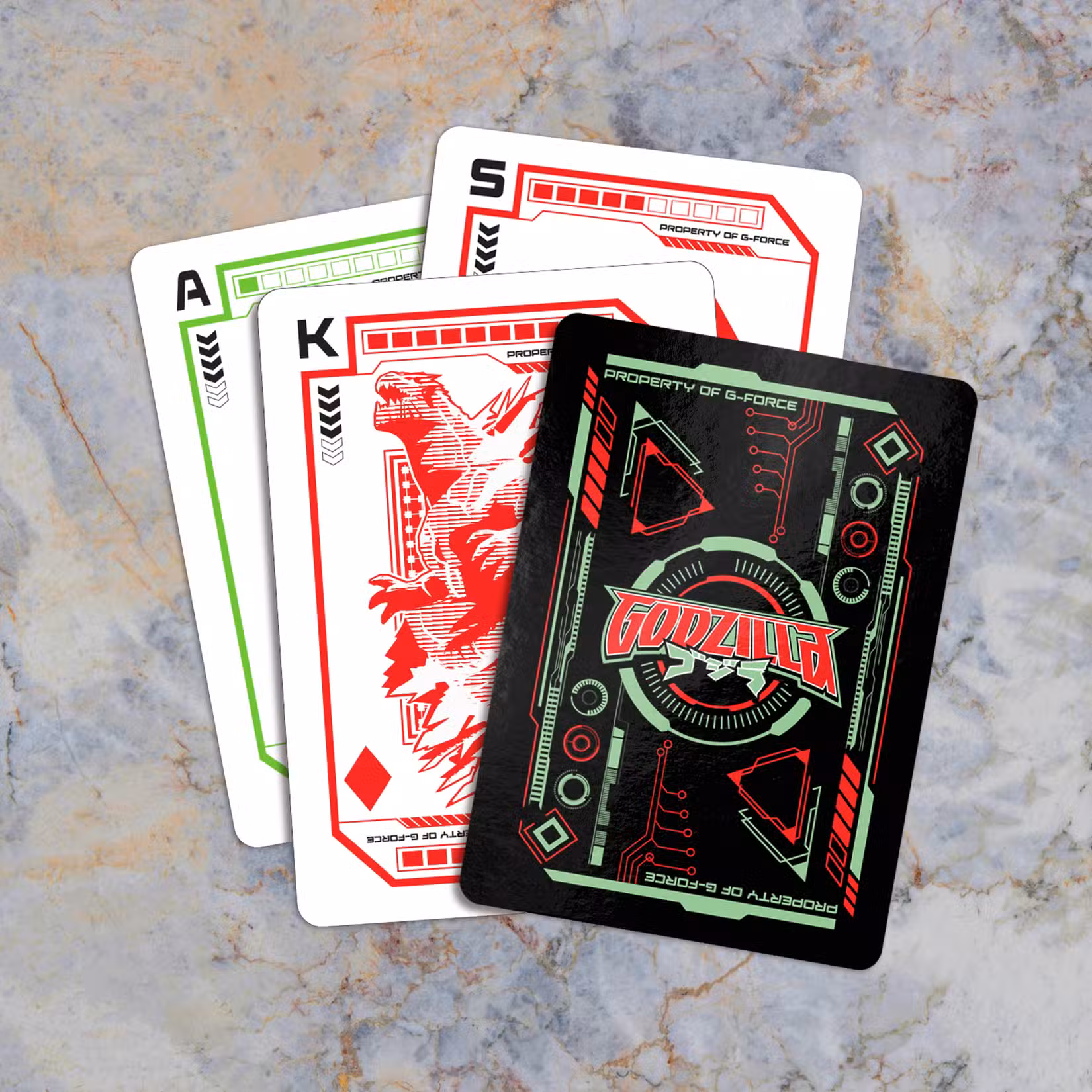 Cartas de baralho com o tema Godzilla projetadas pela IDW Games para celebrar o próximo Godzilla TTRPG