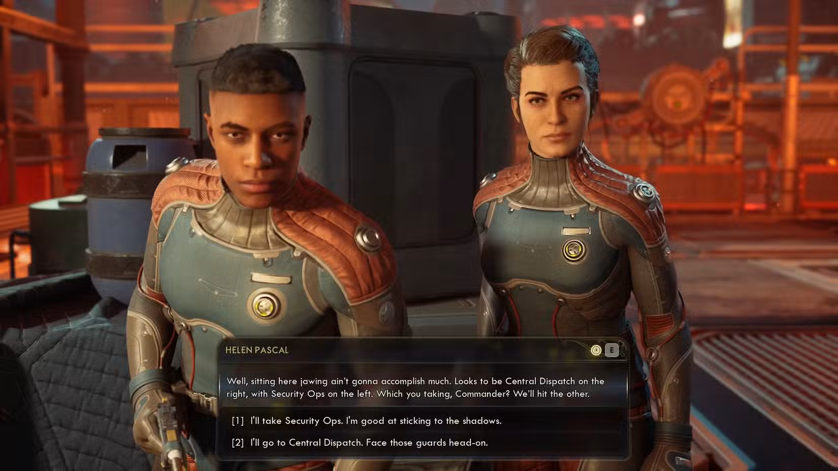 Uma captura de tela de The Outer Worlds 2 mostrando Helen e Niles