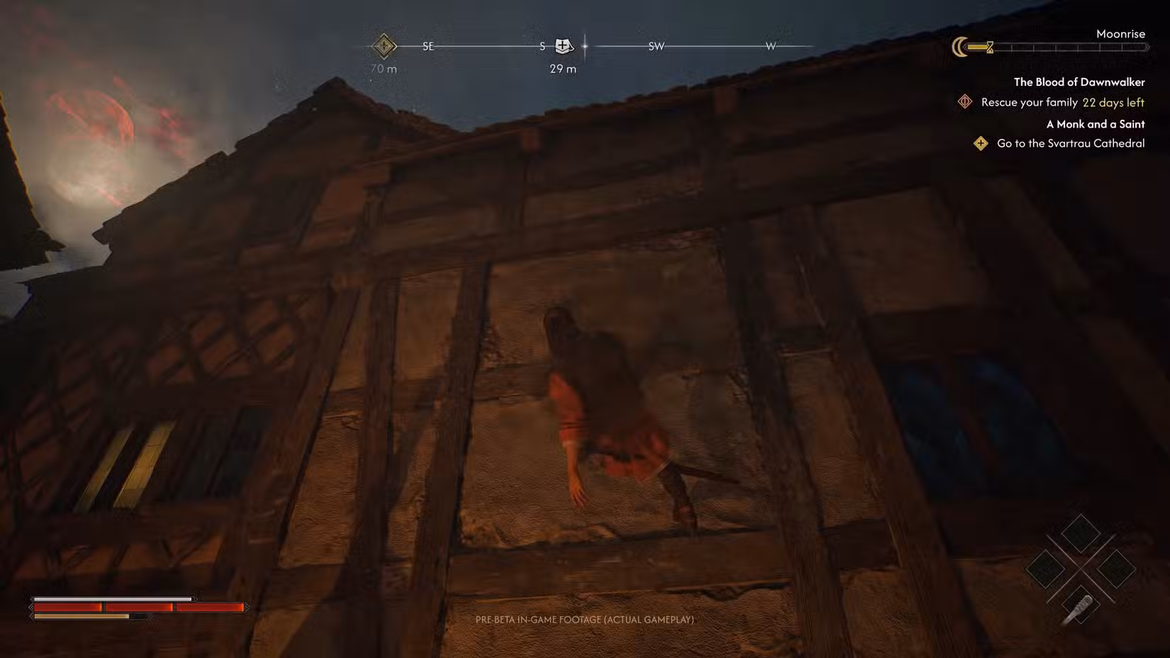 Coen caminha sobre uma parede em The Blood of Dawnwalker.