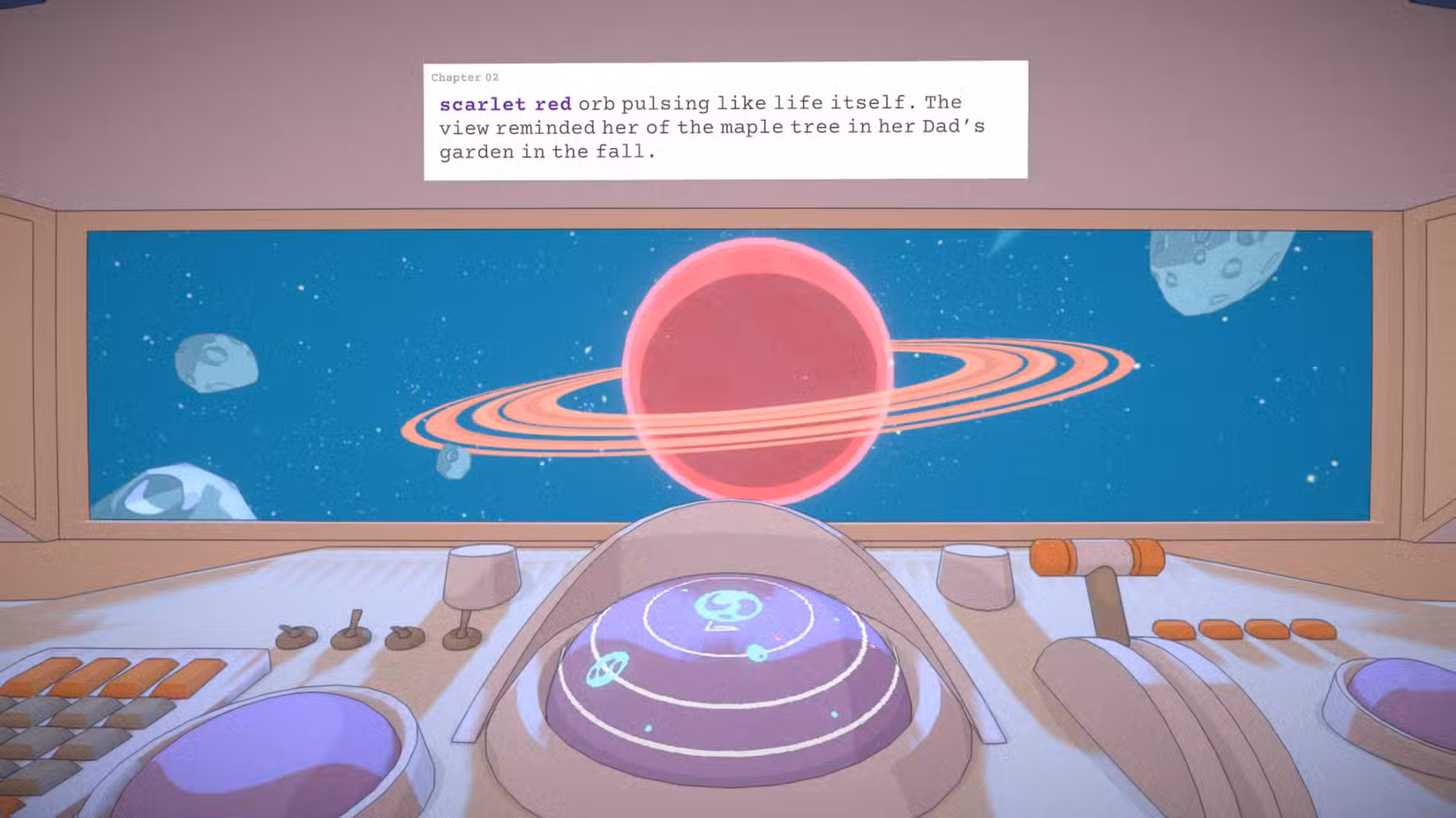 Saturno na tela de uma nave espacial na história do romancista em The Berlin Apartment.