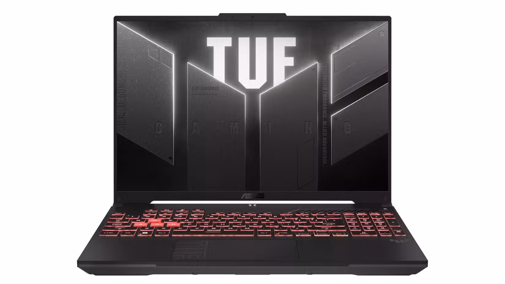 Laptop Asus Tuf aberto e iluminado