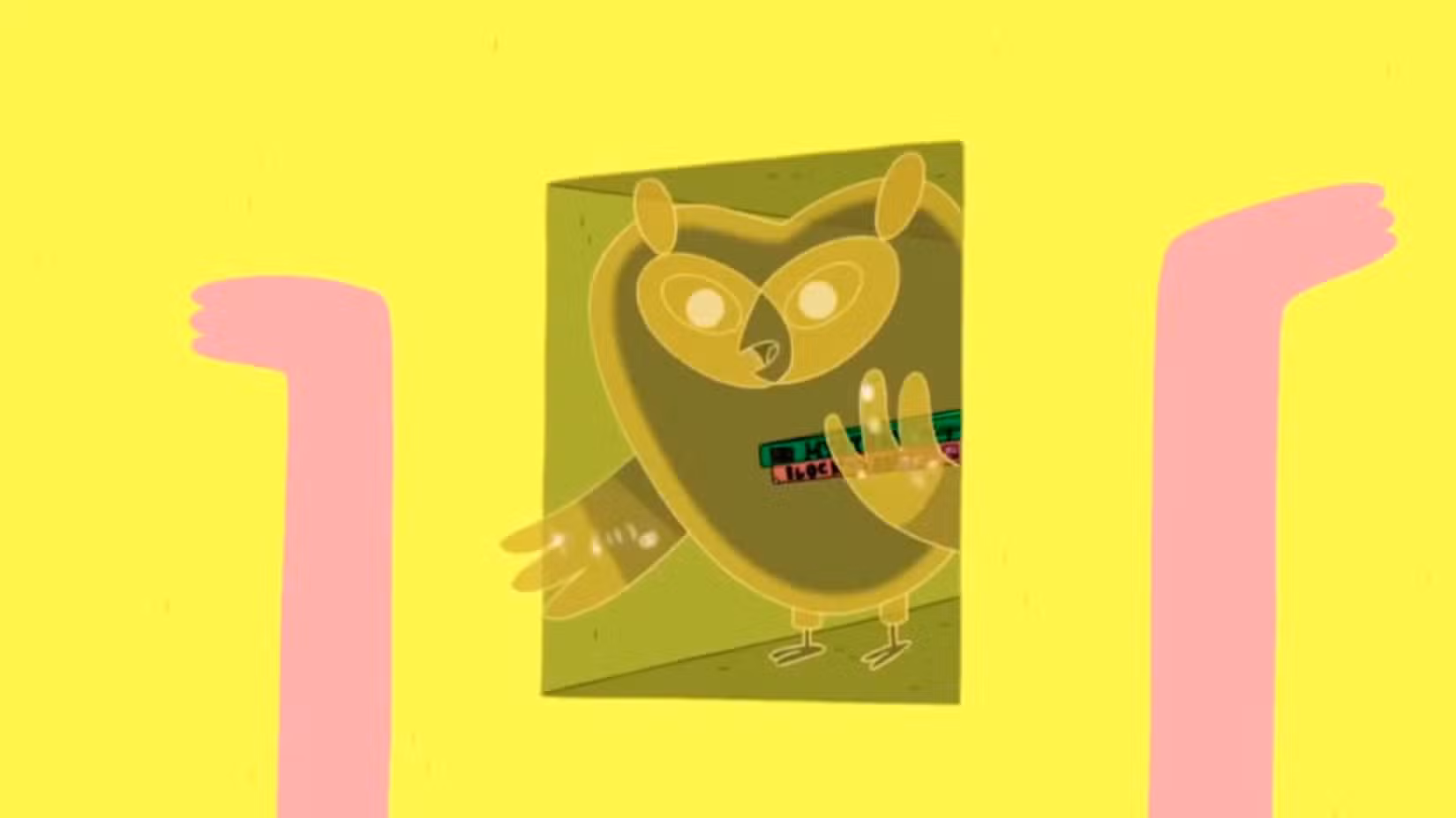 Coruja Cósmica entrando na sala do tempo do Prismo com jogos de tabuleiro