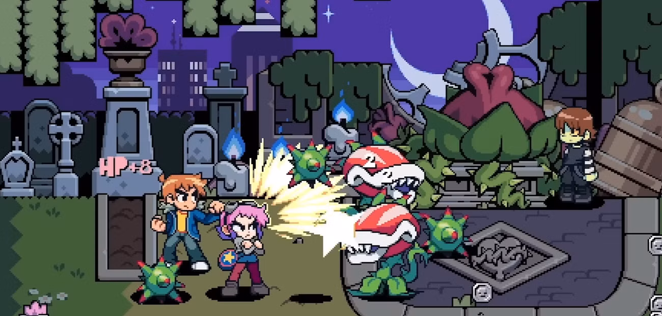 Scott Pilgrim luta contra plantas em Scott Pilgrim EX.