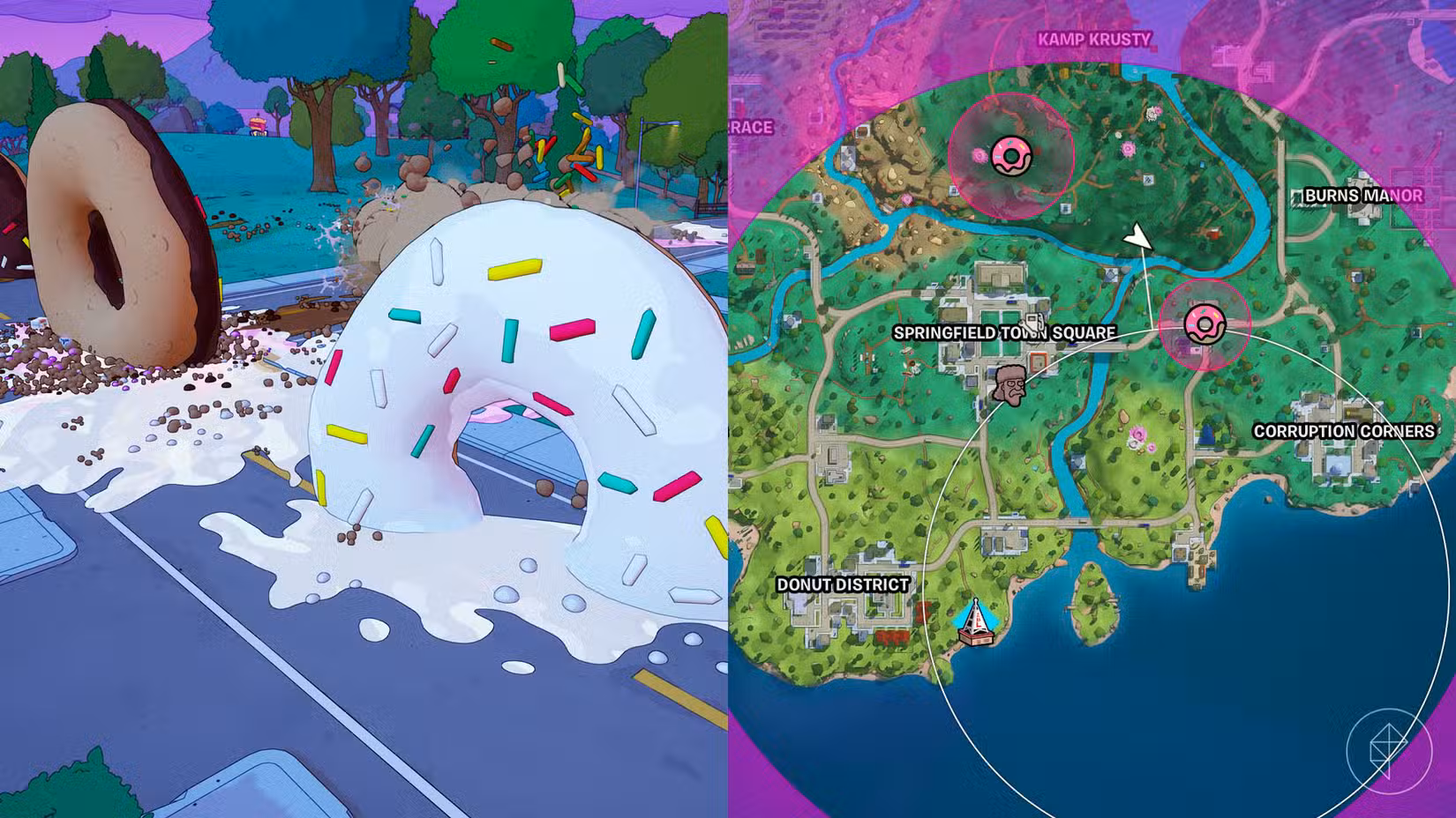 Tempestades de donuts conforme aparecem no mapa Fortnite.