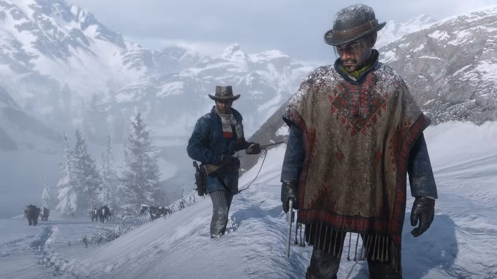Arthur e um companheiro em Red Dead 2