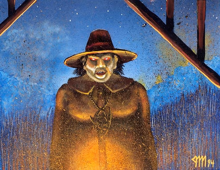 Arte de Jesper Myrfors para a carta Witch Hunter Magic: The Gathering do conjunto The Dark.