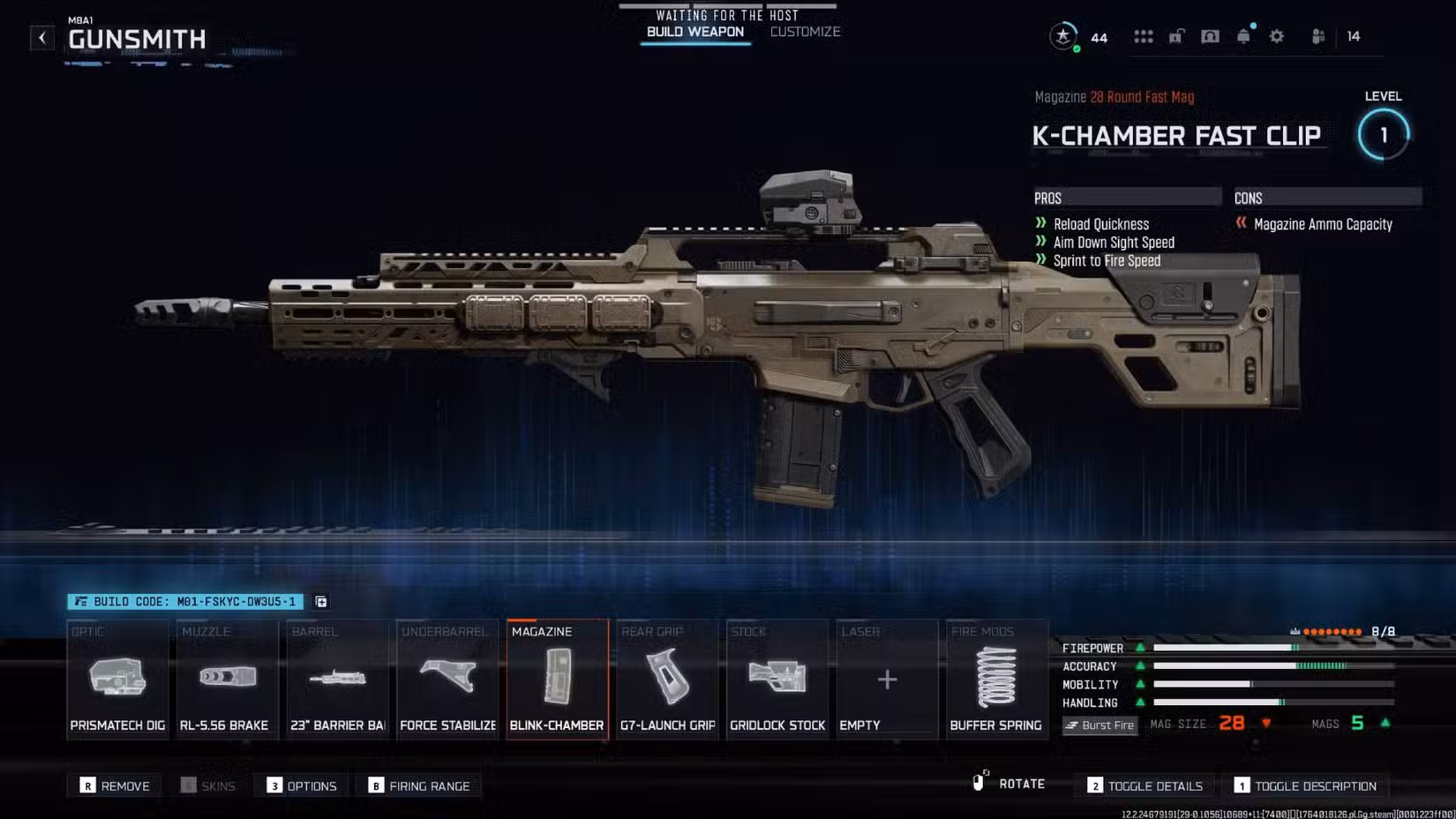 O M8A1 em Black Ops 7 equipado com os acessórios listados neste guia.