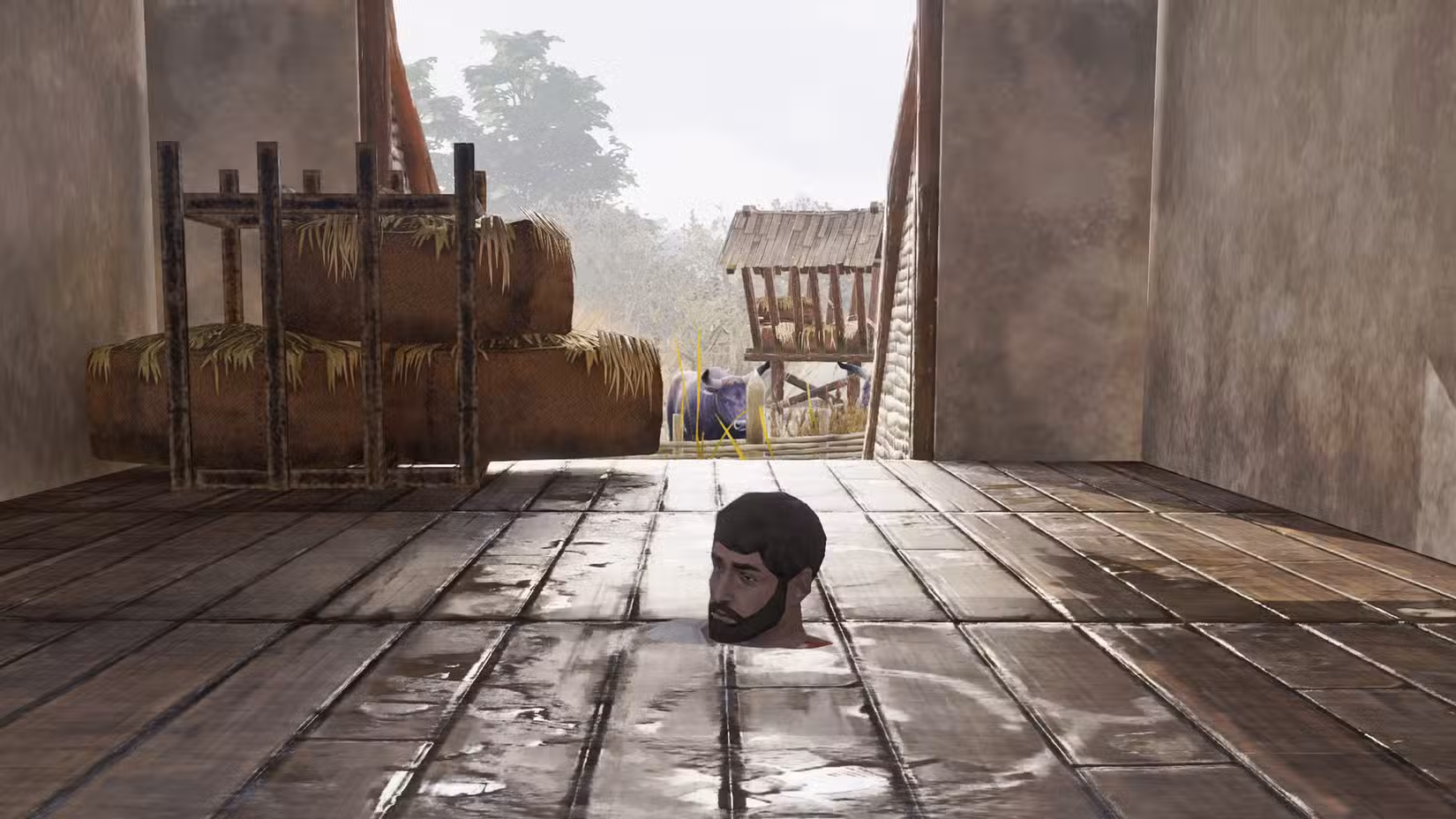 Um jogador preso em um prédio em Anno 117: modo de primeira pessoa de Pax Romana.