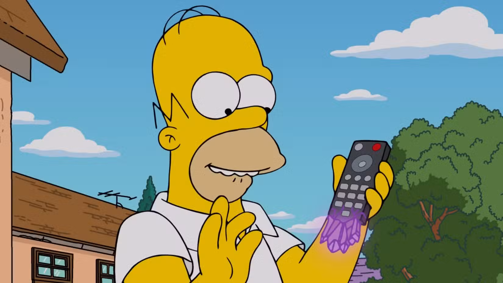 Homer Simpsons com o controle remoto Zero Point em Fortnite