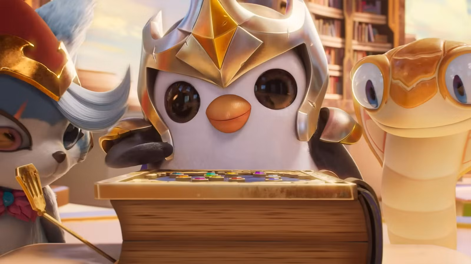 Pequenas lendas abrindo um livro na cinemática Still Legendary Teamfight Tactics.