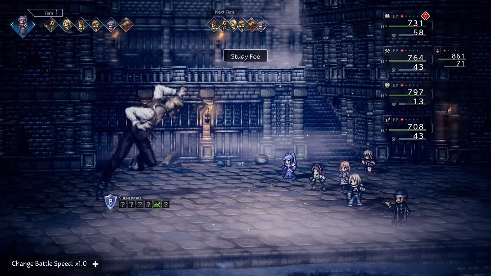Uma captura de tela do Octopath Traveler 0 mostrando uma batalha contra um zumbi