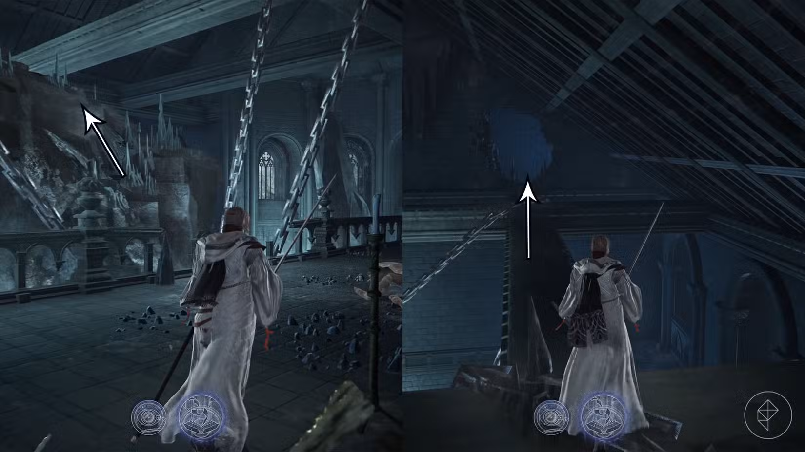 O caminho para a porta trancada durante a missão de lembrança do Scholar em Elden Ring Nightreign.