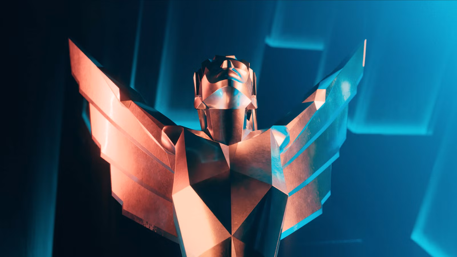 Uma vista frontal do troféu do The Game Awards