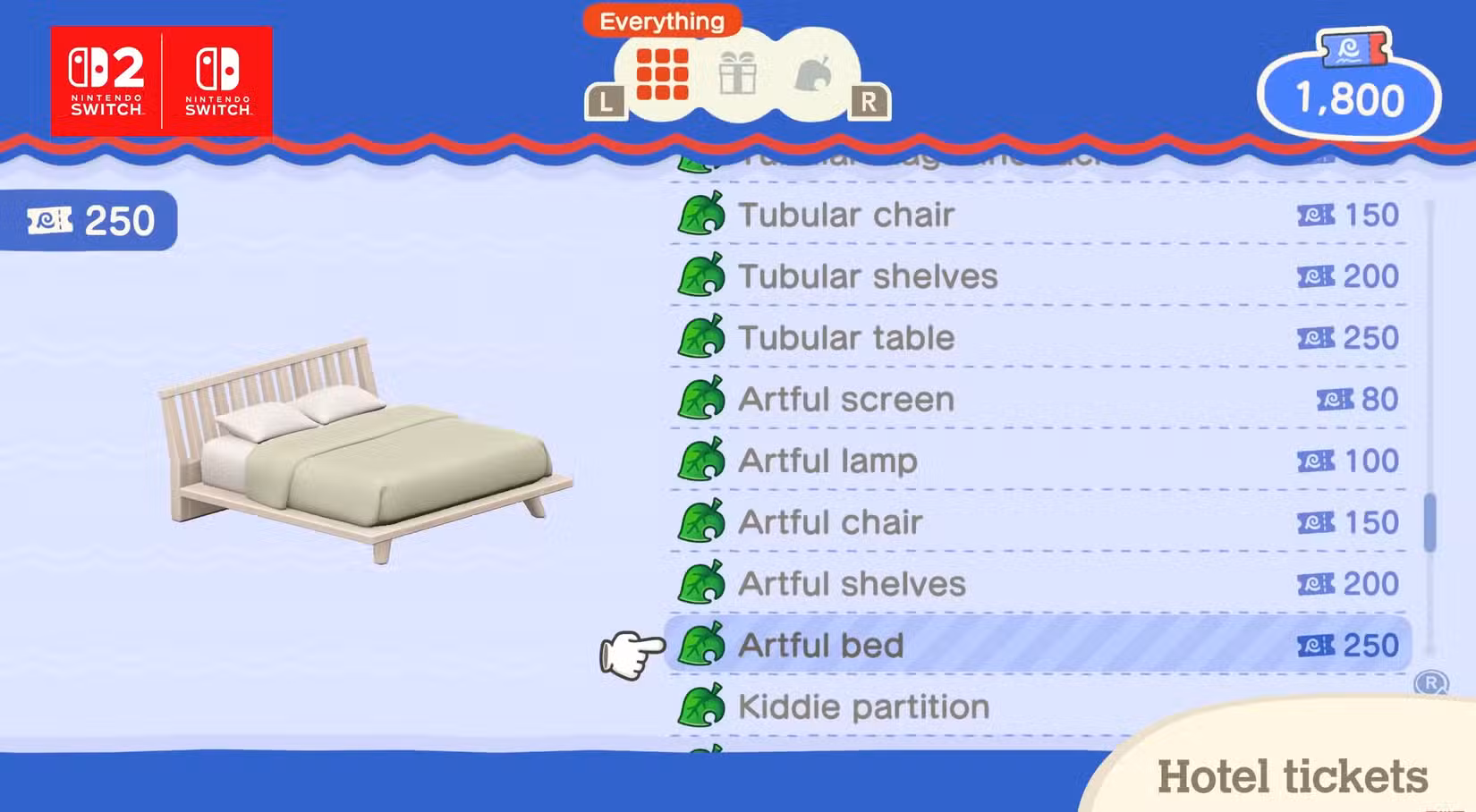 Tela de resgate de ingressos de hotel ACNH