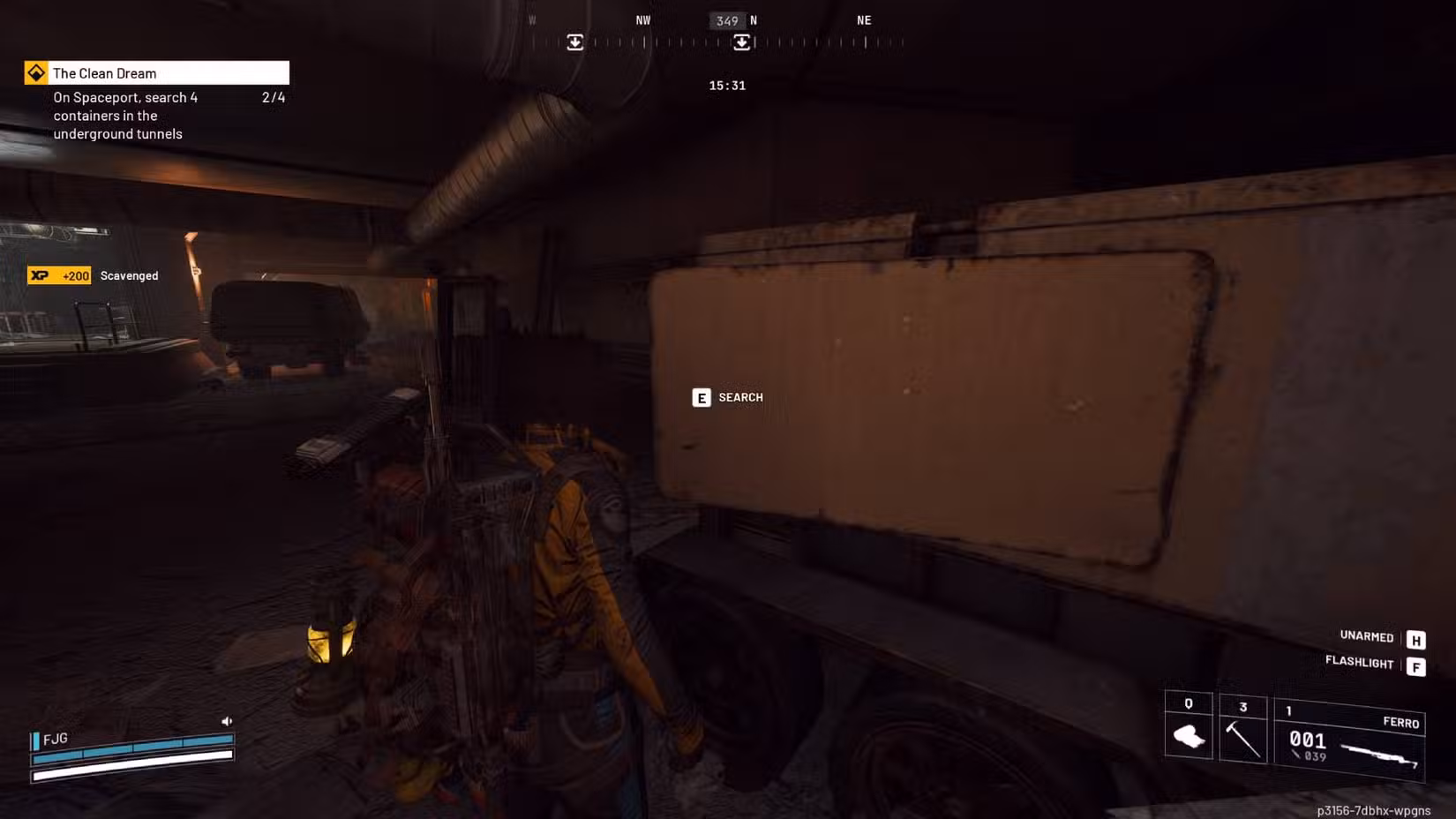 O jogador procura um contêiner nos túneis subterrâneos em Arc Raiders.