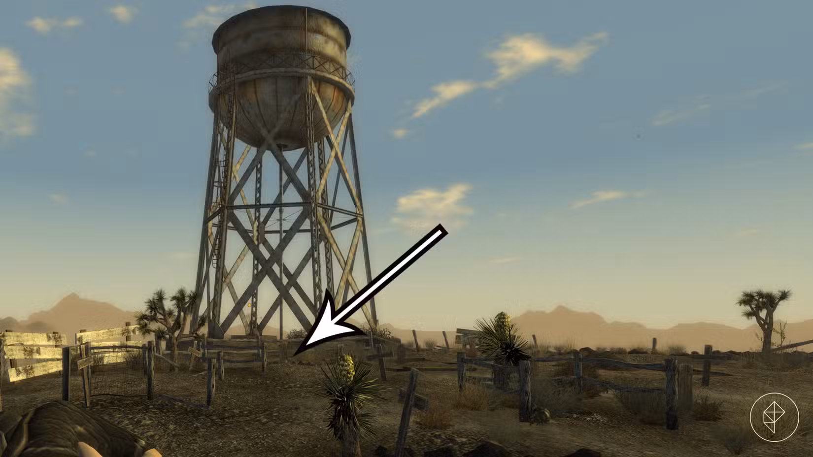 Um globo de neve em um cemitério em Fallout: New Vegas.
