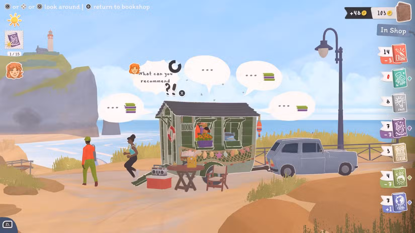 Bookstonbury, uma cidade à beira-mar, vista na Tiny Bookshop.